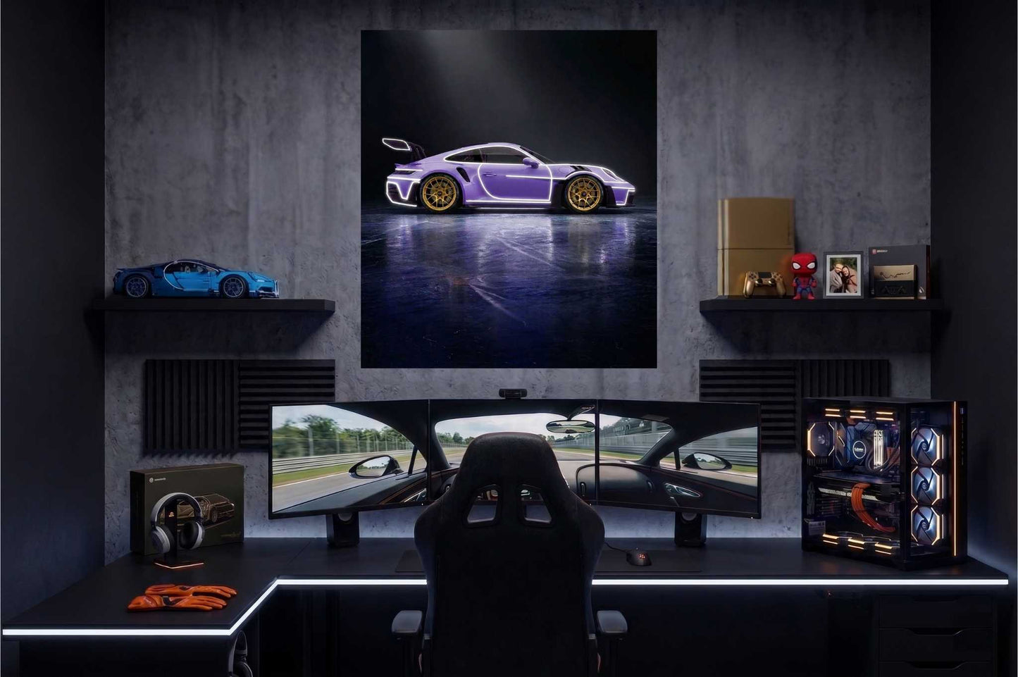 Violet Porsche GT RS UV Printed Neon Sign | Car Wall Art
