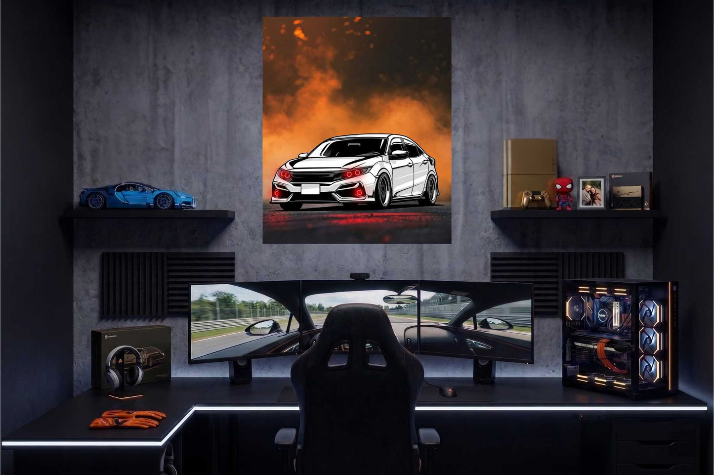 White Race Car UV Printed Neon Sign | Track Car Wall Art