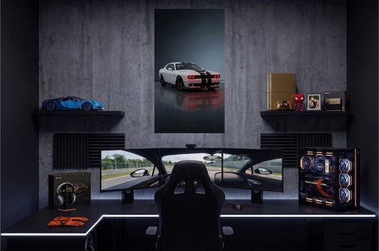 White Challenger Race Car UV Printed Neon Sign | Car Wall Art