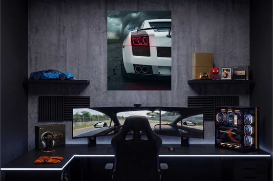 White Lamborghini UV Printed Neon Sign | Luxury Car Wall Art