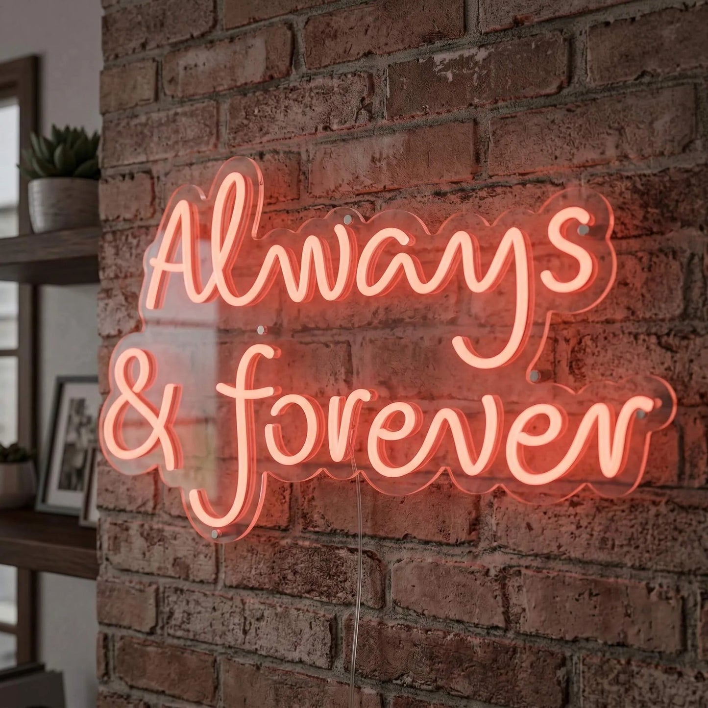always and forever neon sign in a cafe