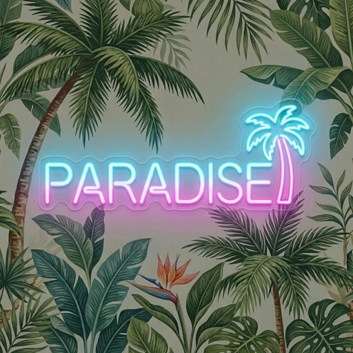 "PARADISE" with Palm Tree LED Neon Sign