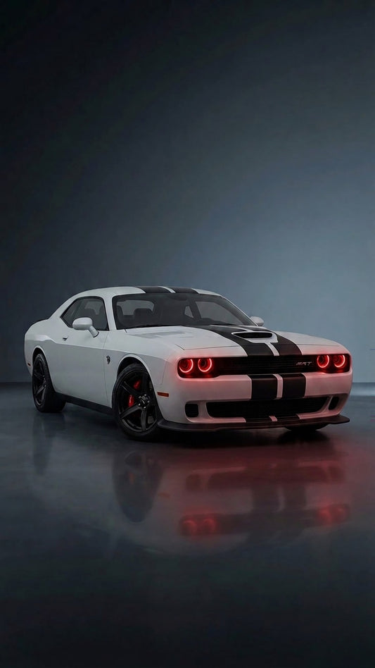 White Challenger Race Car UV Printed Neon Sign | Car Wall Art