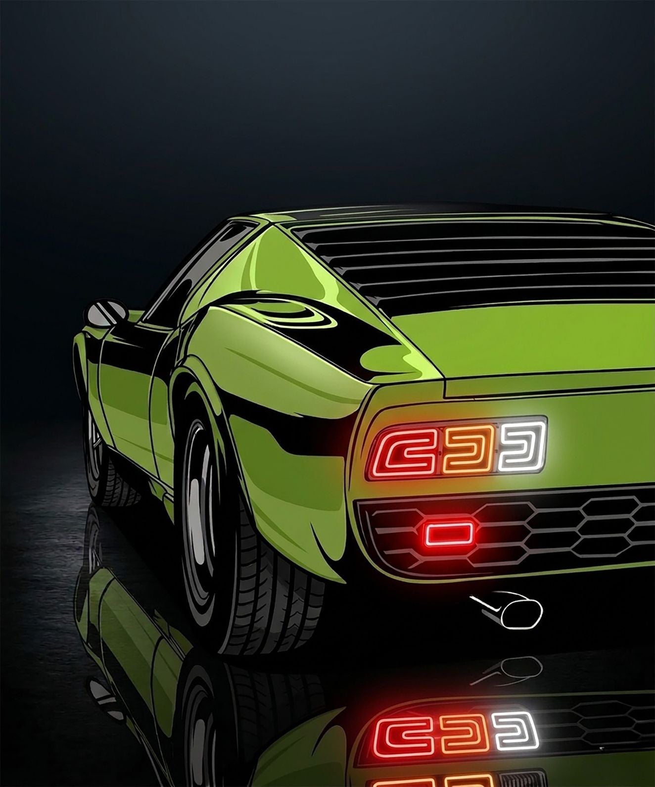 Green Race Car UV Printed Neon Sign | Speed Car Wall Art